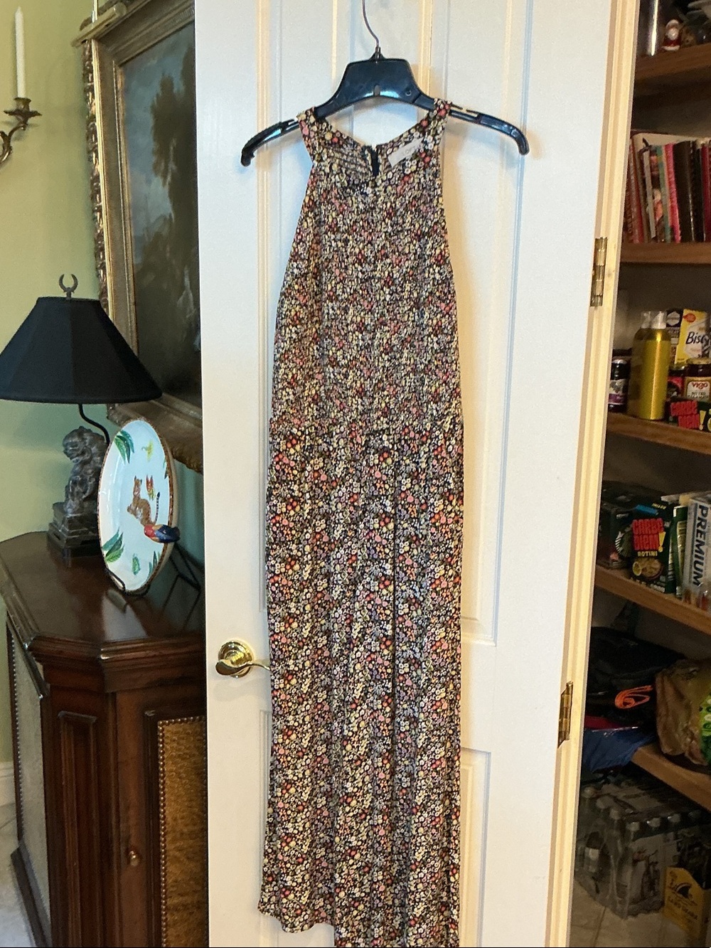 LOFT Black Floral Halter Jumpsuit